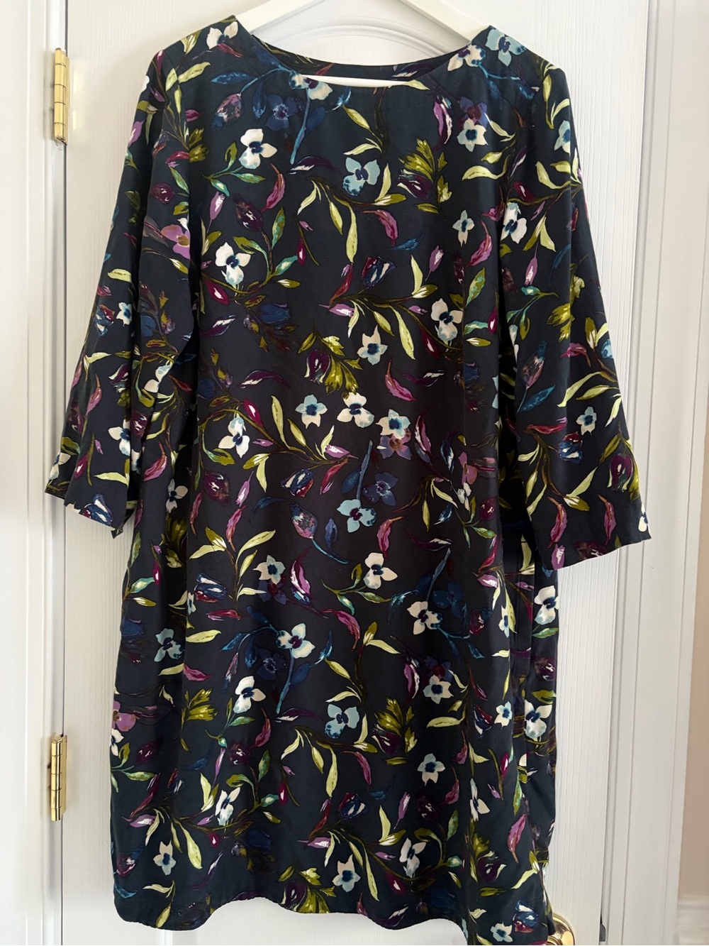 J. Jill Navy Floral Shift Dress with Multicolor Blooms